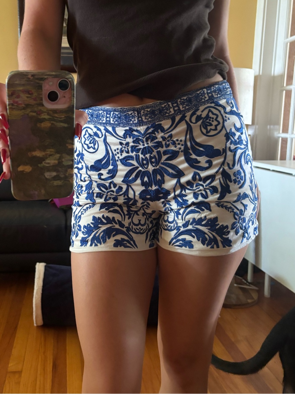 Alice + Olivia Blue and white embroidered shorts
